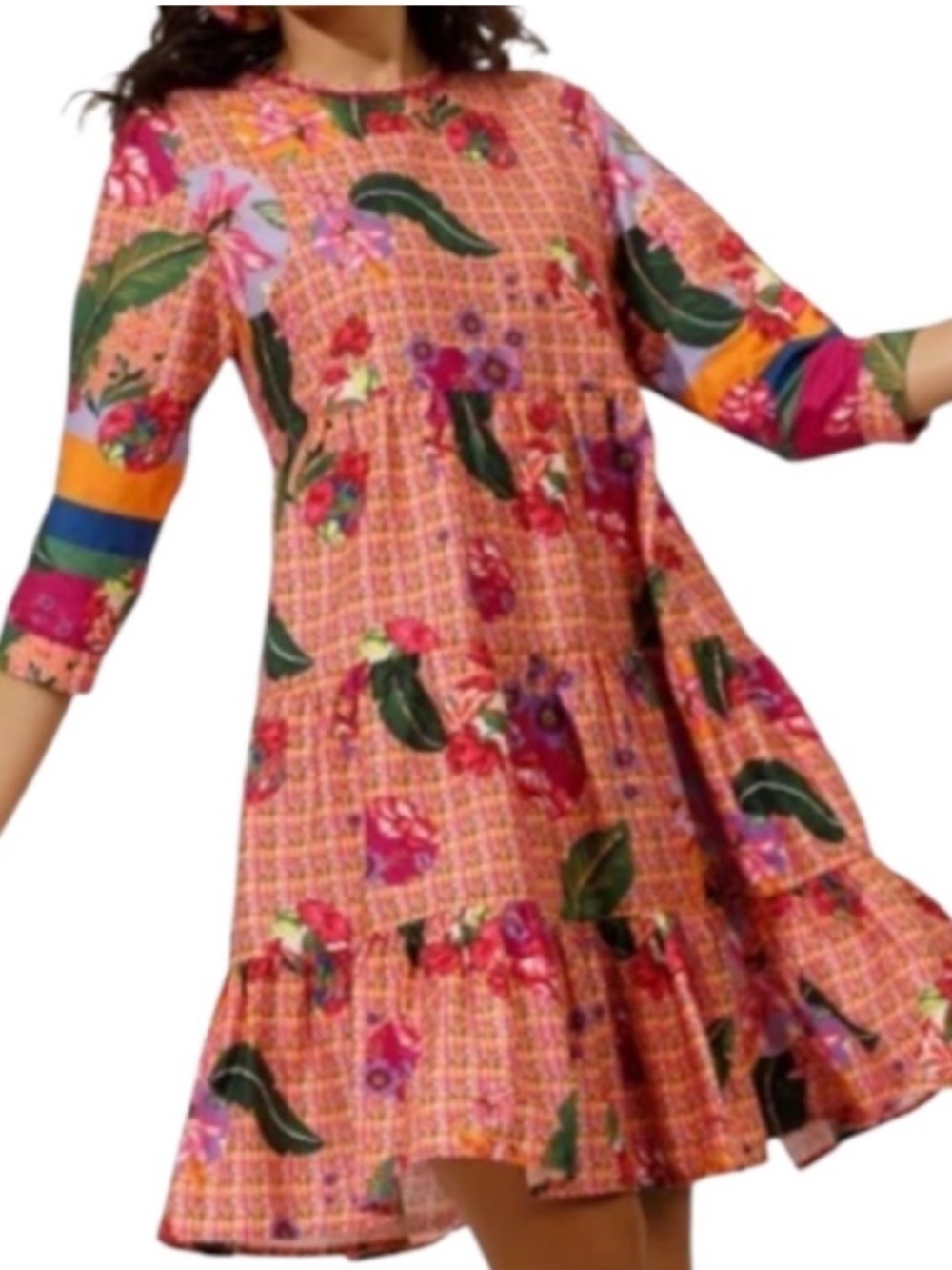 Like New Emily Lovelock Tropical Flounce Midi Dress Size Large